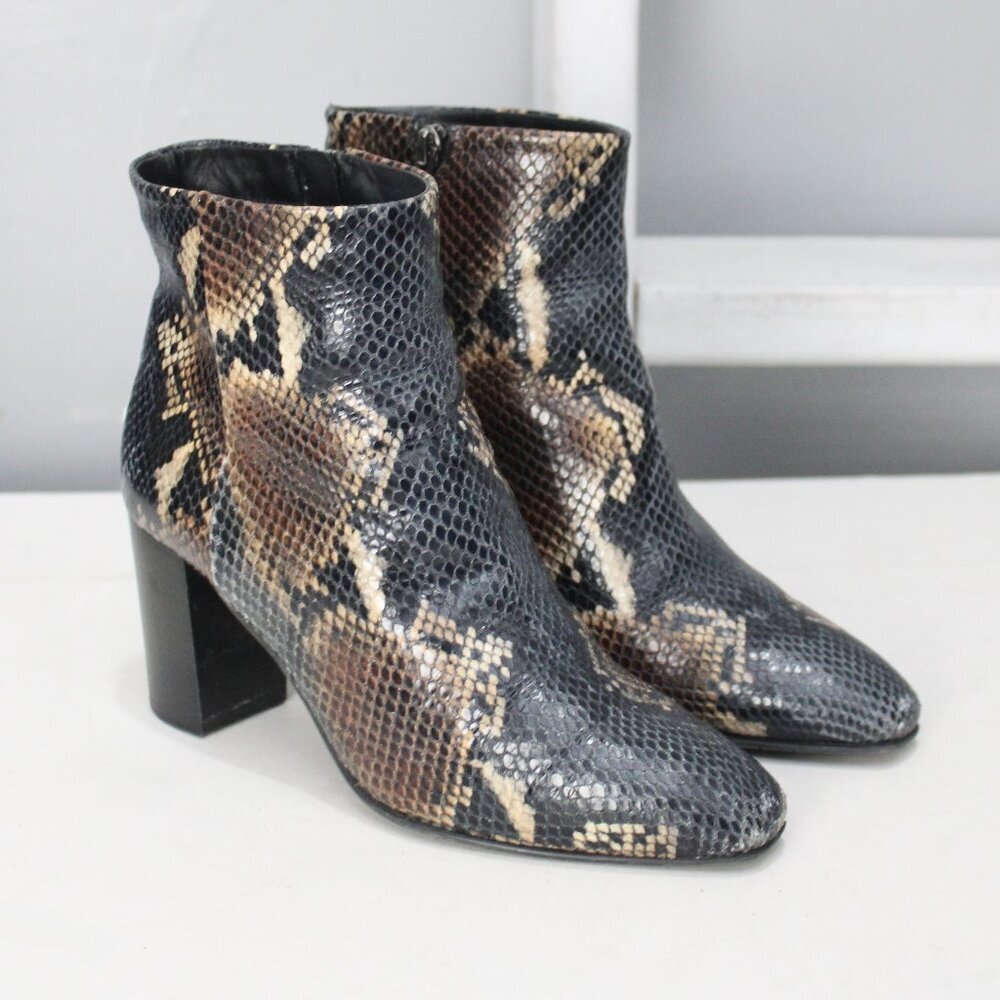 Aquatalia Florita Python Brown Black Leather Snake Brown Ankle Boot Booties sz 8